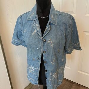 Studio West Blue Denim Embroidered Top  Size L